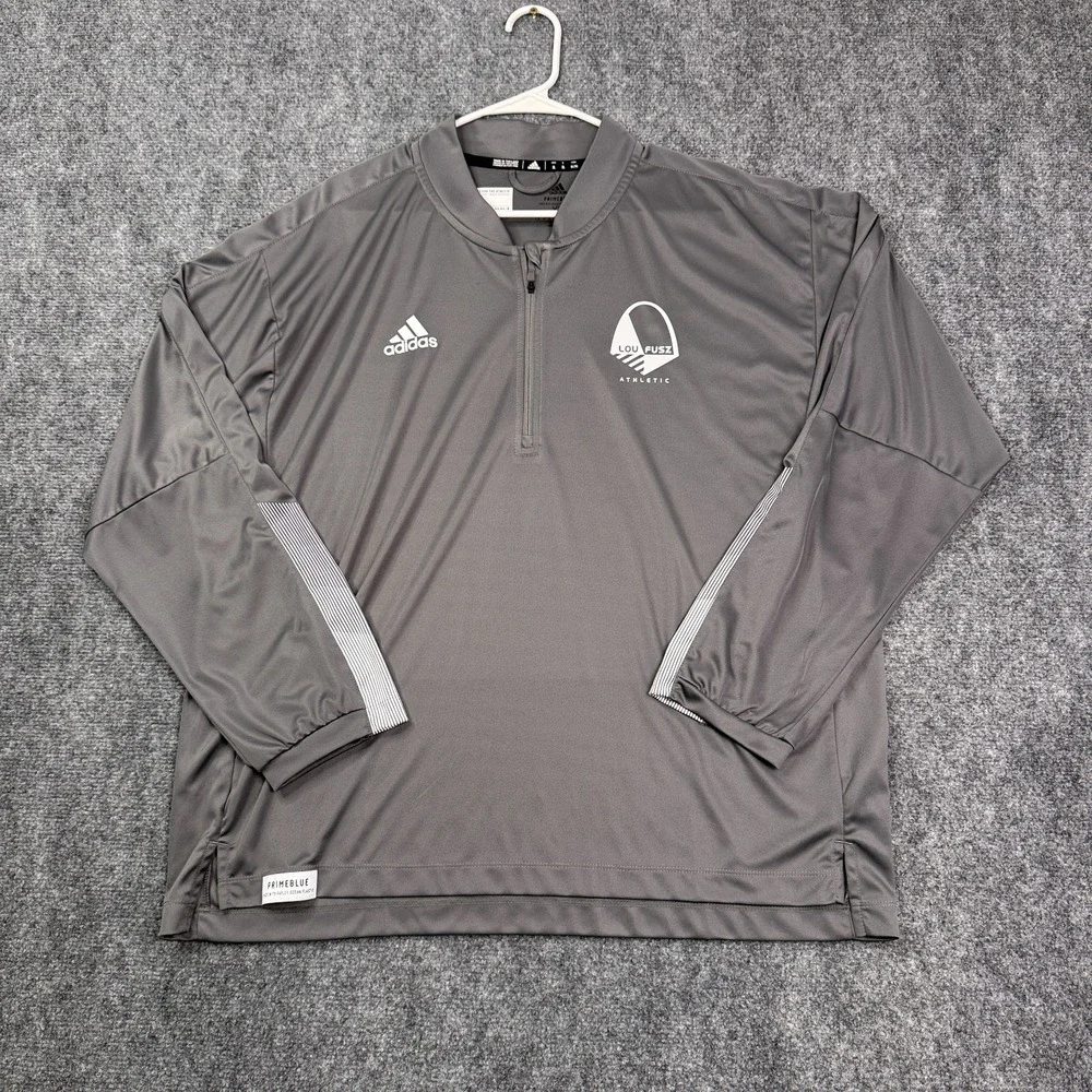 Adidas Mens Primeblue 1/4 Zip Soccer Training Pullover Shirt XL Gray Lou Fusz